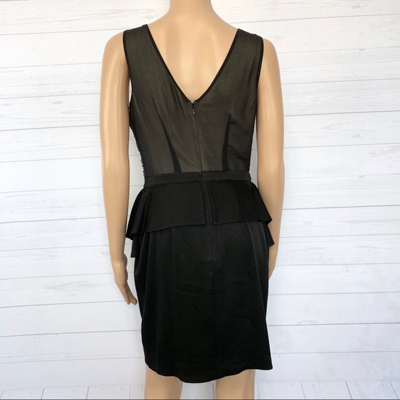 Bebe Embellished V Cut Peplum Sleeveless Black Dress Size S - Picture 7 of 12